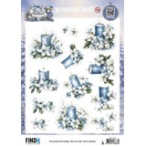 Berrie's Beauties Blue Christmas 3D Push Out Blue Candles And White Poinsettia (SB11155)