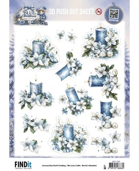 Berrie's Beauties Blue Christmas 3D Push Out Blue Candles And White Poinsettia (SB11155) Berrie's Beauties Blue Christmas 3D Push Out Blue Candles And White Poinsettia (SB11155)