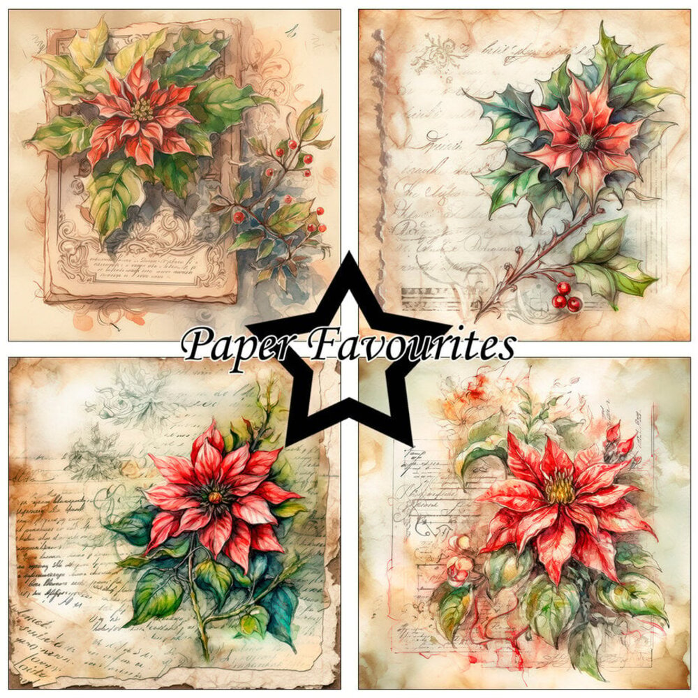 Paper Favourites Vintage Poinsettia 6x6 Inch Paper Pack (PF595) Paper Favourites Vintage Poinsettia 6x6 Inch Paper Pack (PF595)