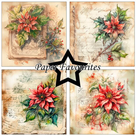 Paper Favourites Vintage Poinsettia 6x6 Inch Paper Pack (PF595) Paper Favourites Vintage Poinsettia 6x6 Inch Paper Pack (PF595)