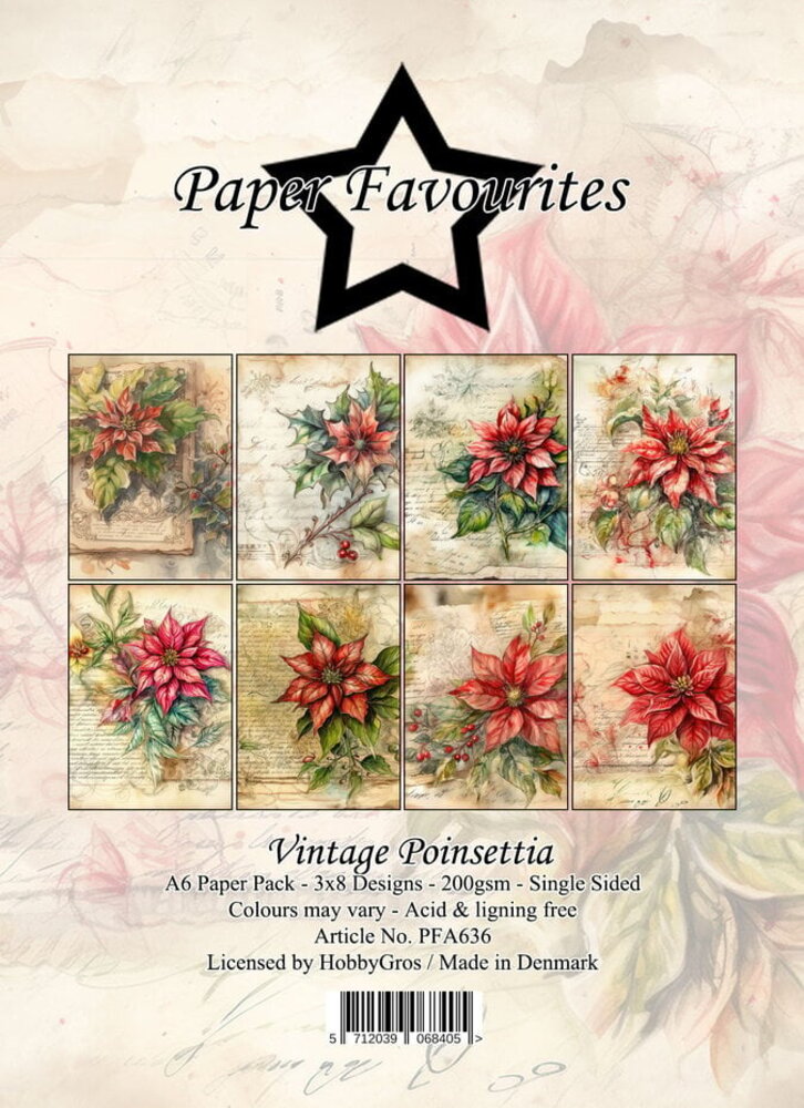 Paper Favourites Vintage Poinsettia A6 Paper Pack (PFA636) Paper Favourites Vintage Poinsettia A6 Paper Pack (PFA636)