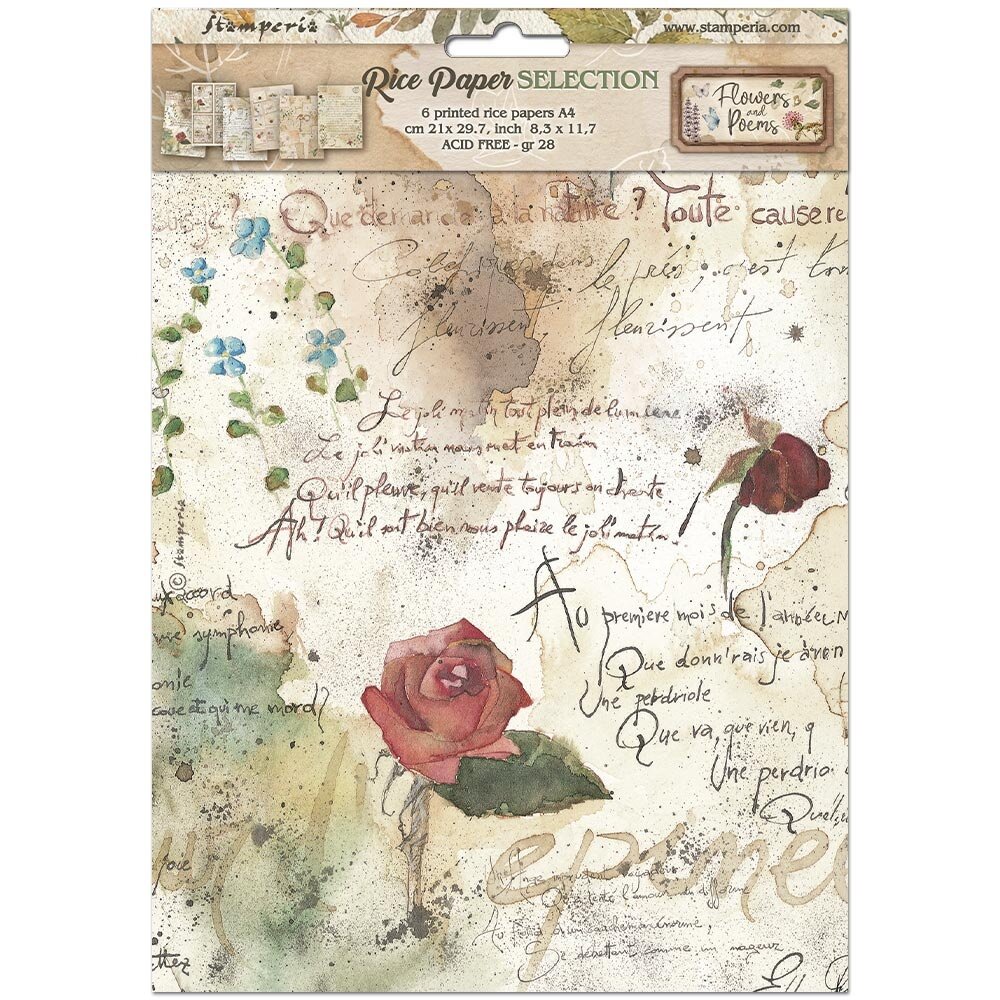 Stamperia Flowers and Poems A4 Rice Paper Selection (DFSA4XFP) Stamperia Flowers and Poems A4 Rice Paper Selection (DFSA4XFP)