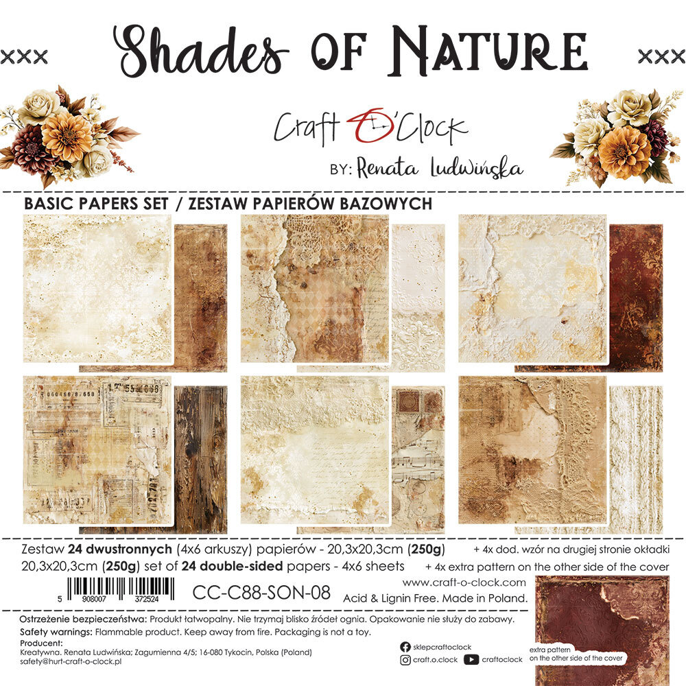 Craft O'Clock PRE-ORDER Shades Of Nature 8x8 Inch Basic Paper Set (CC-C88-SON-08) Craft O'Clock PRE-ORDER Shades Of Nature 8x8 Inch Basic Paper Set (CC-C88-SON-08)