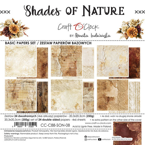 Craft O'Clock PRE-ORDER Shades Of Nature 8x8 Inch Basic Paper Set (CC-C88-SON-08) Craft O'Clock PRE-ORDER Shades Of Nature 8x8 Inch Basic Paper Set (CC-C88-SON-08)