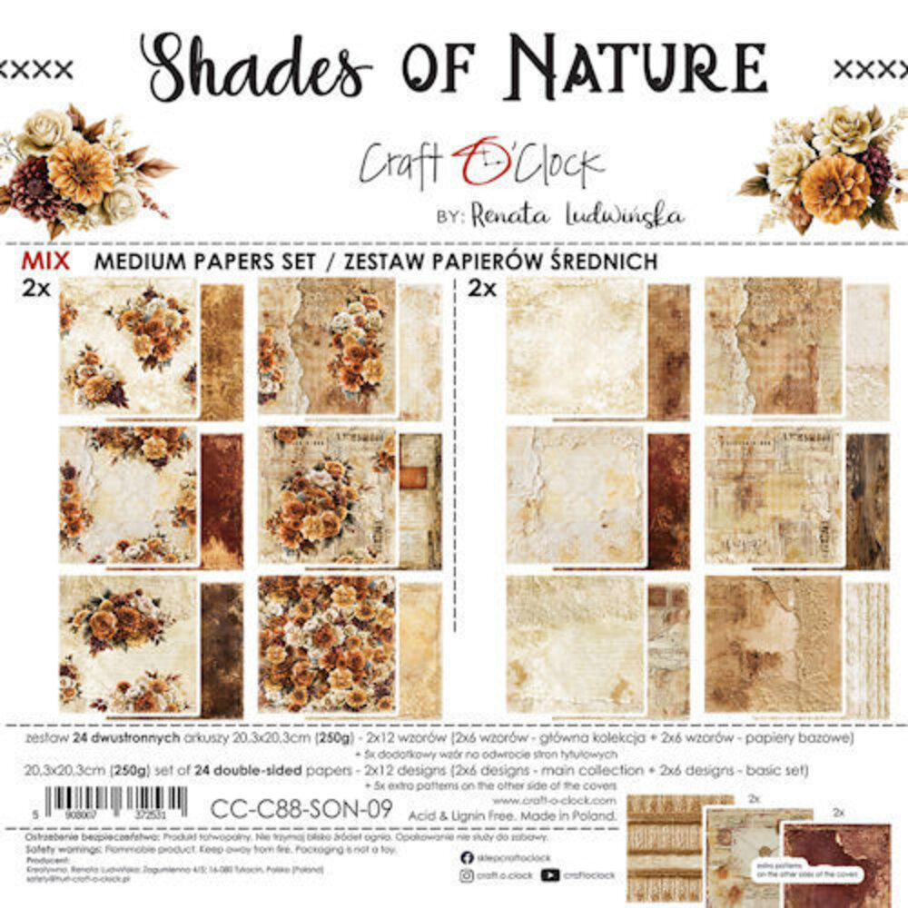 Craft O'Clock PRE-ORDER Shades Of Nature 8x8 Inch Medium Mix Paper Set (CC-C88-SON-09) Craft O'Clock PRE-ORDER Shades Of Nature 8x8 Inch Medium Mix Paper Set (CC-C88-SON-09)