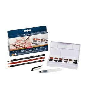 Derwent Inktense Paint Pan Mixed Media Set Shades & Tone with 12 Pans and 3 Pencils (DIB2306248)