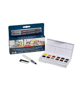Derwent Inktense Paint Pan Set Line & Wash with 12 Pans and 2 Line Makers (DIB2306245)