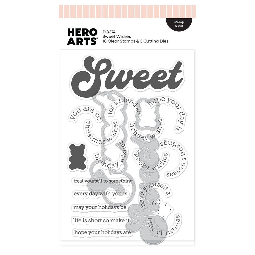 Hero Arts PRE-ORDER Beary Sweet Holiday Stamps & Dies Sweet Wishes (DC374)