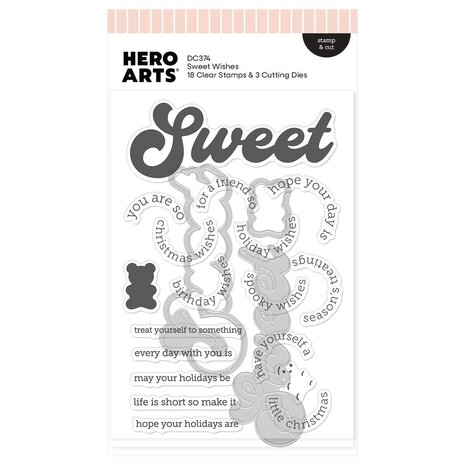 Hero Arts PRE-ORDER Beary Sweet Holiday Stamps & Dies Sweet Wishes (DC374)