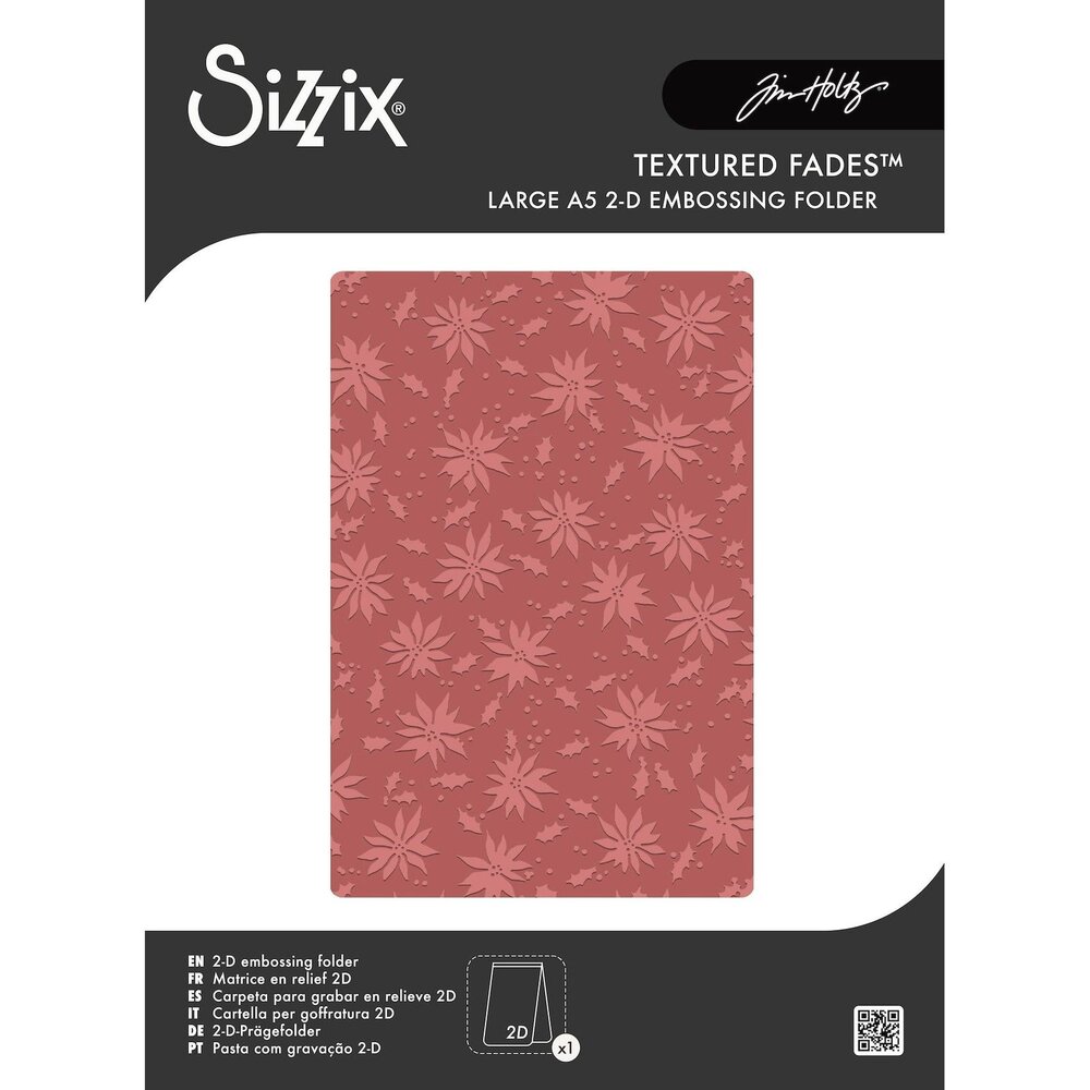 Sizzix PRE-ORDER 2D Texture Fades A5 Embossing Folder Vault Holly Poinsettia by Tim Holtz (667252) Sizzix PRE-ORDER 2D Texture Fades A5 Embossing Folder Vault Holly Poinsettia by Tim Holtz (667252)
