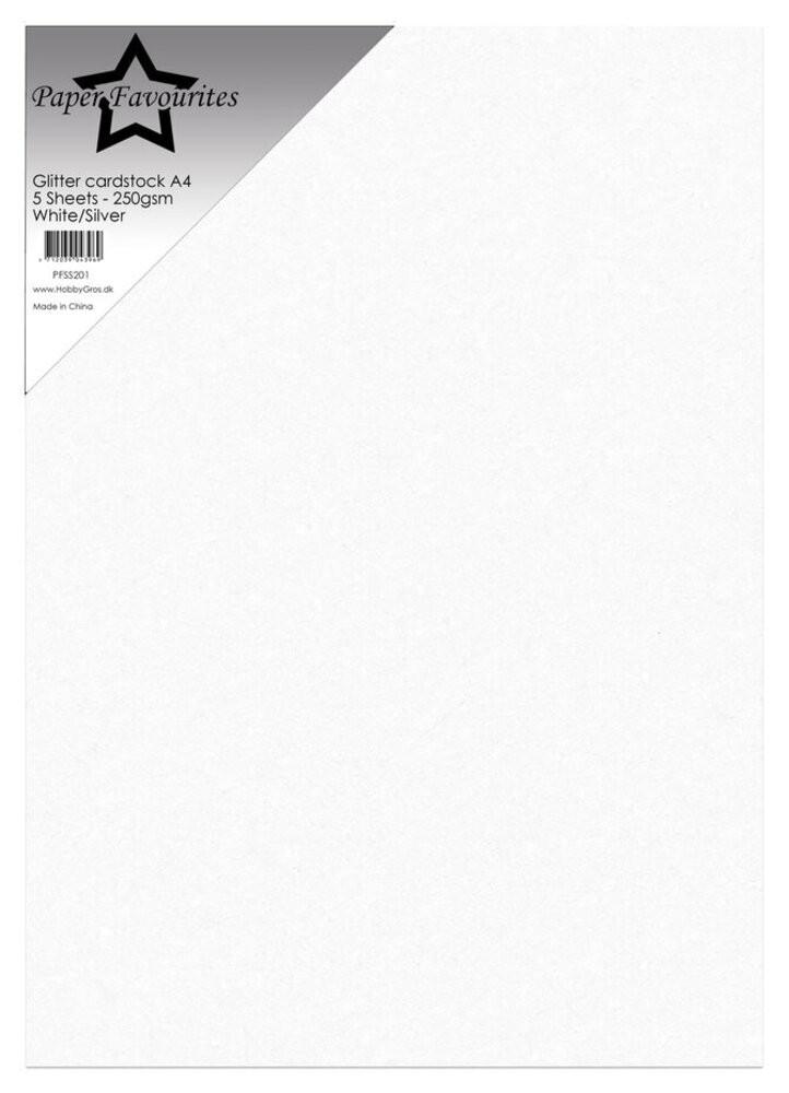 Paper Favourites Glitter Cardstock A4 White/Silver 250gsm (5pcs) (PFSS201)