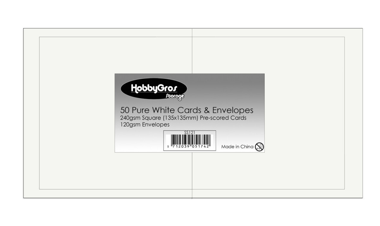 HobbyGross Storage Cards & Envelopes 13,5x13,5cm Pure White (50pcs) (SS121)