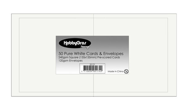 HobbyGross Storage Cards & Envelopes 13,5x13,5cm Pure White (50pcs) (SS121)