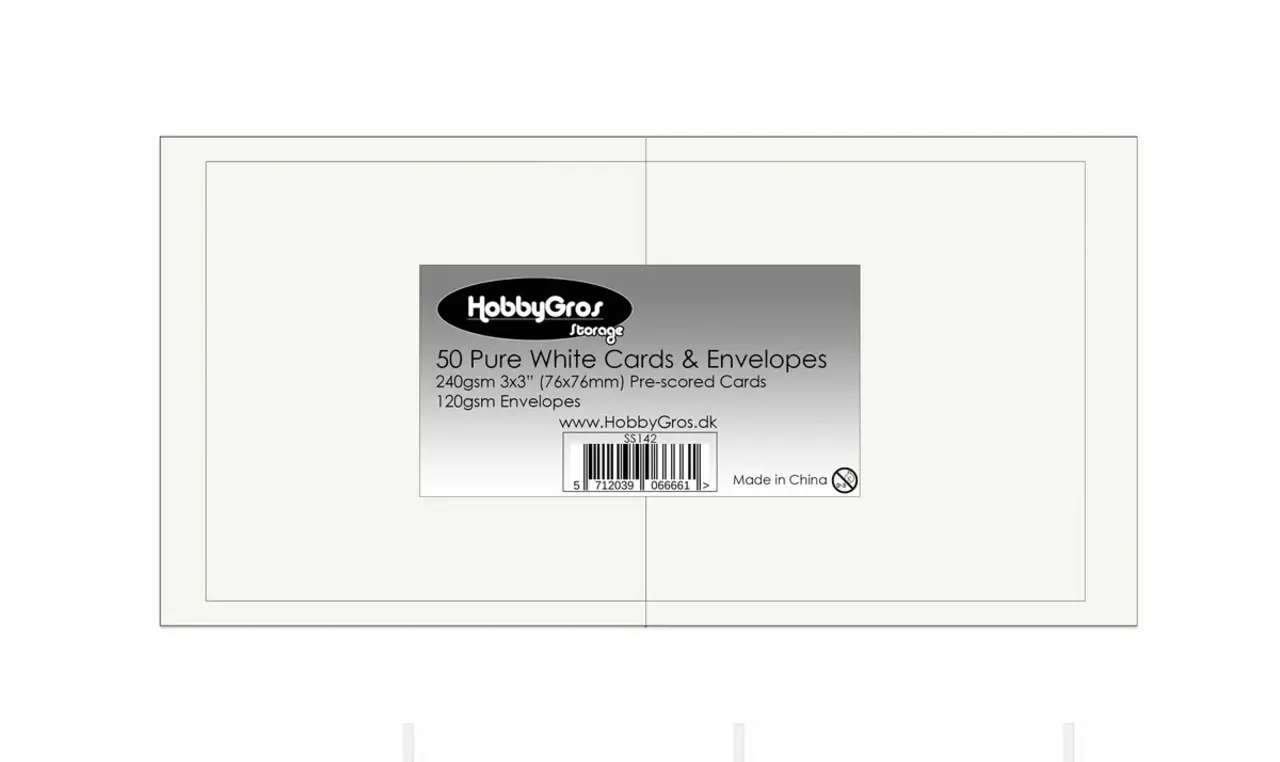 HobbyGross Storage Cards & Envelopes 7,6x7,6cm Pure White (50pcs) (SS142)