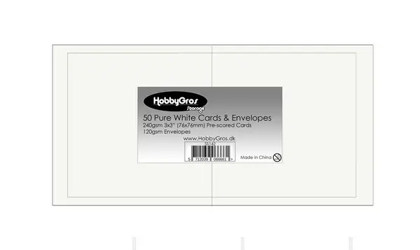 HobbyGross Storage Cards & Envelopes 7,6x7,6cm Pure White (50pcs) (SS142)