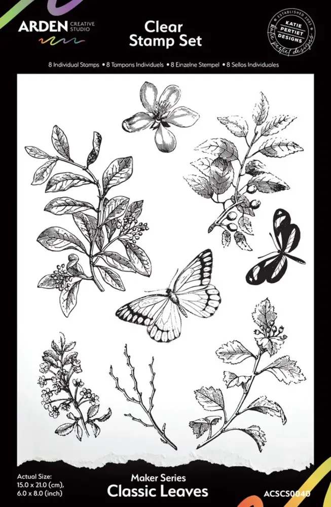 Arden Creative Studio Amber Ledgers Classic Leaves 6x8 Inch Clear Stamp Set by Katie Pertiet (ACSCS0040) Arden Creative Studio Amber Ledgers Classic Leaves 6x8 Inch Clear Stamp Set by Katie Pertiet (ACSCS0040)