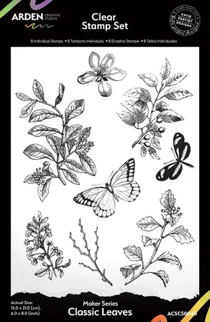 Arden Creative Studio Amber Ledgers Classic Leaves 6x8 Inch Clear Stamp Set by Katie Pertiet (ACSCS0040) Arden Creative Studio Amber Ledgers Classic Leaves 6x8 Inch Clear Stamp Set by Katie Pertiet (ACSCS0040)