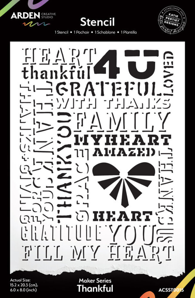 Arden Creative Studio Amber Ledgers 6x8 Inch Stencil Thankful by Katie Pertiet (ACSST0015) Arden Creative Studio Amber Ledgers 6x8 Inch Stencil Thankful by Katie Pertiet (ACSST0015)