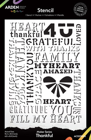 Arden Creative Studio Amber Ledgers 6x8 Inch Stencil Thankful by Katie Pertiet (ACSST0015) Arden Creative Studio Amber Ledgers 6x8 Inch Stencil Thankful by Katie Pertiet (ACSST0015)