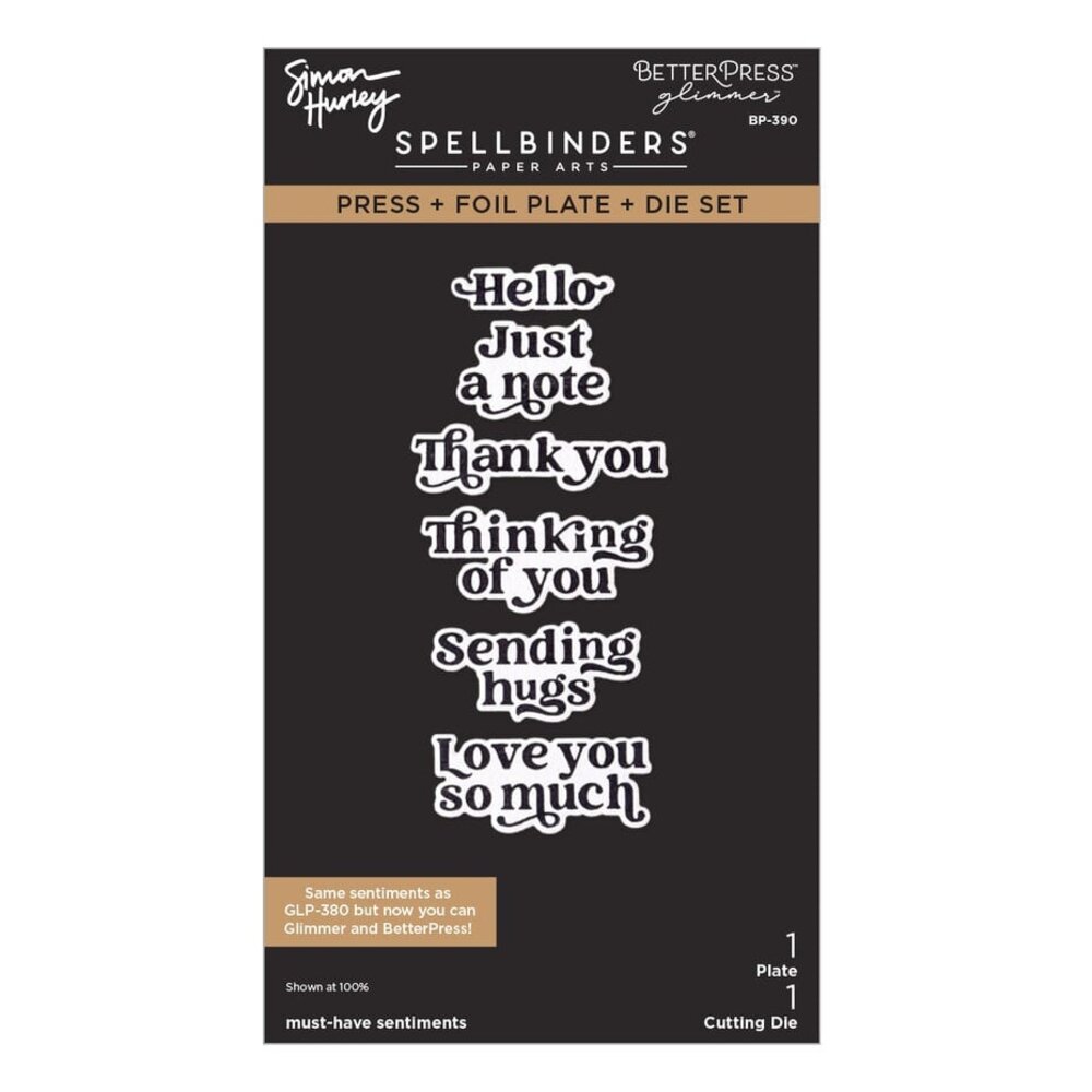 Spellbinders Simon's Sentiments Must-Have Sentiments Press + Foil Plate & Die Set (BP-390)