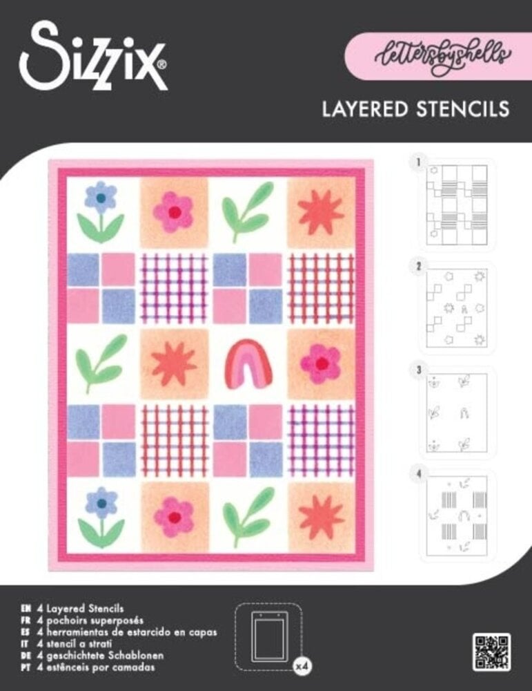 Sizzix Layered Stencils A6 Flowers & Stripe Pattern (4pcs) by Letters by Shells (667204) Sizzix Layered Stencils A6 Flowers & Stripe Pattern (4pcs) by Letters by Shells (667204)