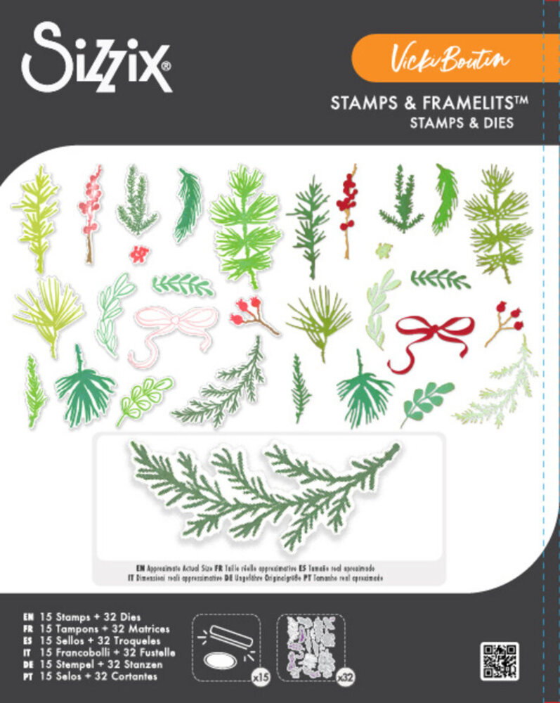 Sizzix Clear Stamps with Framelits Die Winter Greenery (15+32pcs) by Vicki Boutin (667188) Sizzix Clear Stamps with Framelits Die Winter Greenery (15+32pcs) by Vicki Boutin (667188)