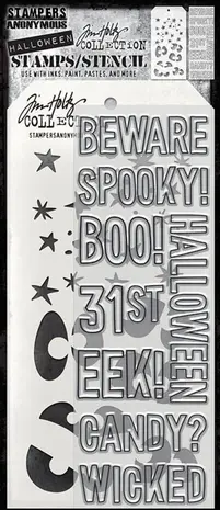 Stampers Anonymous Tim Holtz Clear Stamp and Stencil Halloween Outlines (THMM199) Stampers Anonymous Tim Holtz Clear Stamp and Stencil Halloween Outlines (THMM199)