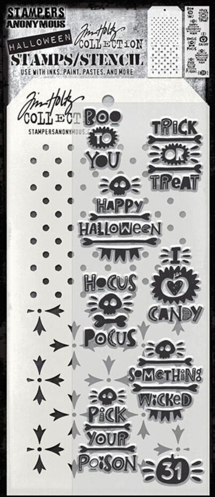 Stampers Anonymous Tim Holtz Clear Stamp and Stencil Halloween Tidbits (THMM204) Stampers Anonymous Tim Holtz Clear Stamp and Stencil Halloween Tidbits (THMM204)