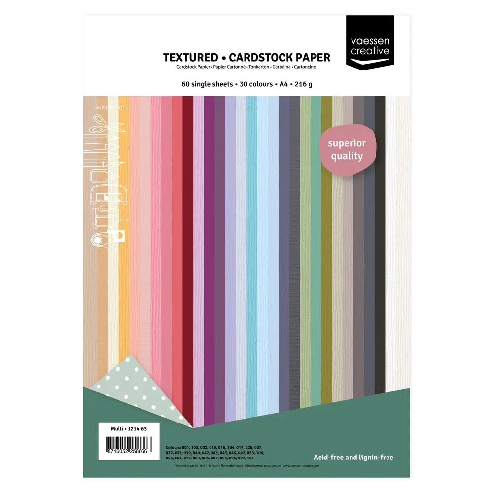 Vaessen Creative Textured Cardstock Assortment A4 (1214-63) Vaessen Creative Textured Cardstock Assortment A4 (1214-63)