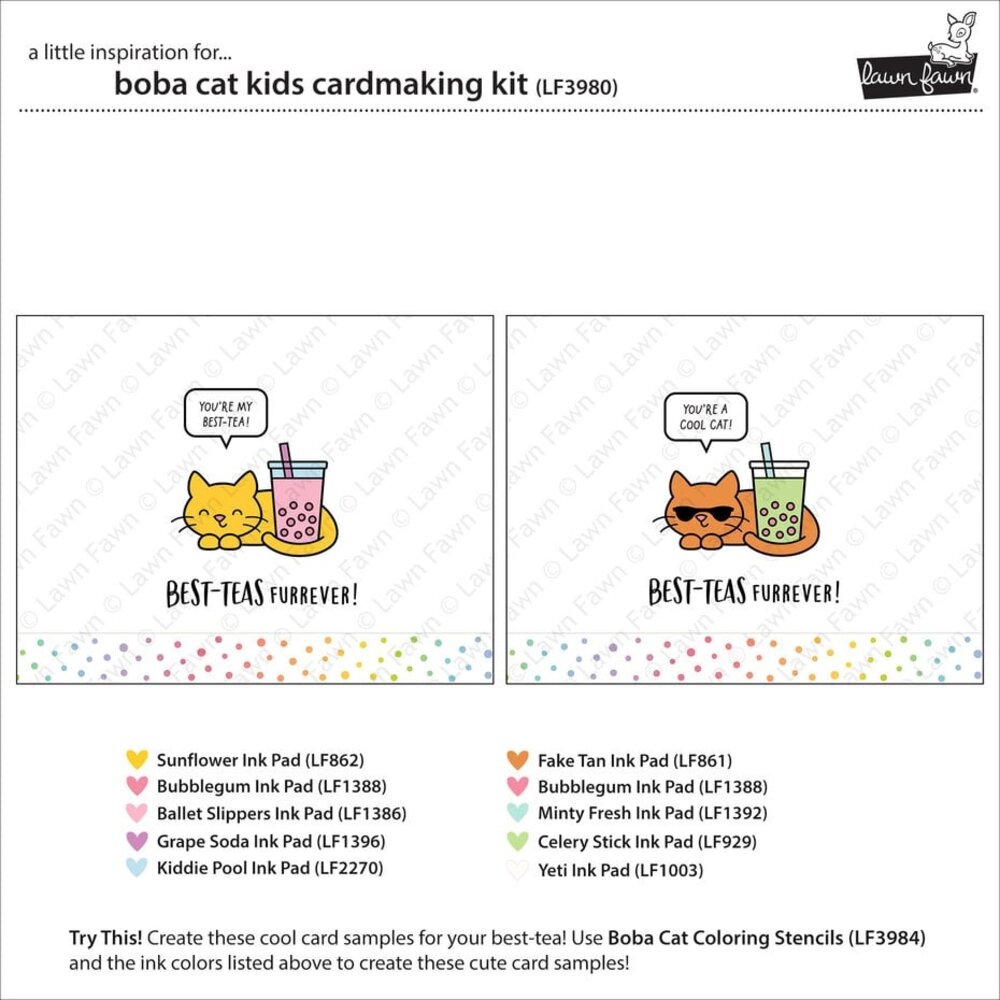 Lawn Fawn Boba Cat Kids Cardmaking Kit (LF3980) Lawn Fawn Boba Cat Kids Cardmaking Kit (LF3980)