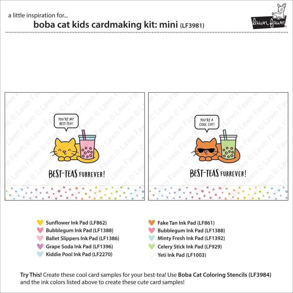Lawn Fawn Boba Cat Kids Cardmaking Kit Mini (LF3981) Lawn Fawn Boba Cat Kids Cardmaking Kit Mini (LF3981)