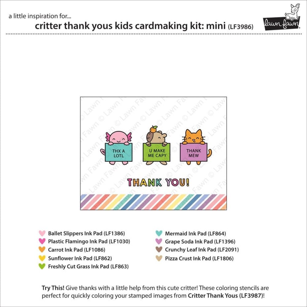 Lawn Fawn Critter Thank Yous Kids Cardmaking Kit Mini (LF3986) Lawn Fawn Critter Thank Yous Kids Cardmaking Kit Mini (LF3986)