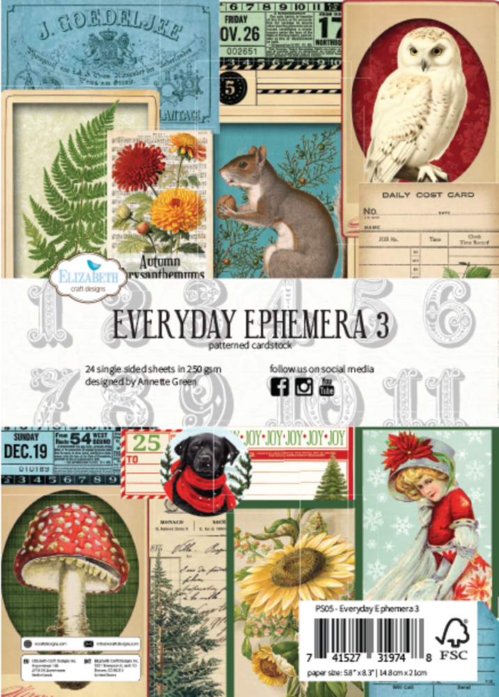 Elizabeth Craft Designs Everyday Ephemera 3 A5 Patterned Cardstock (PS05) Elizabeth Craft Designs Everyday Ephemera 3 A5 Patterned Cardstock (PS05)