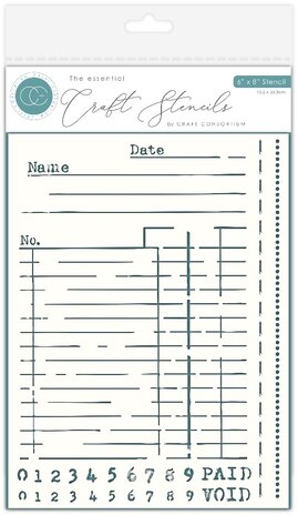 Craft Consortium PRE-ORDER Old Ledger 6x8 Inch Stencil (CCESTNL001) Craft Consortium PRE-ORDER Old Ledger 6x8 Inch Stencil (CCESTNL001)