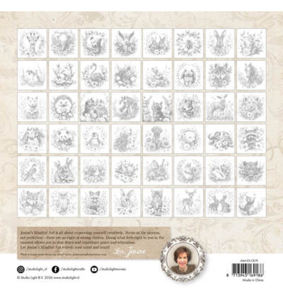 Studio Light Jenine's Mindful Art 8x8 Inch Coloring Book Serene Animals (JMA-ES-CB19) Studio Light Jenine's Mindful Art 8x8 Inch Coloring Book Serene Animals (JMA-ES-CB19)