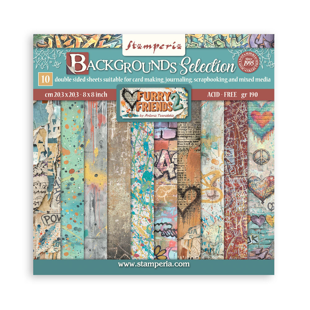 Stamperia Furry Friends 2 Backgrounds 8x8 Inch Paper Pack (SBBS151)