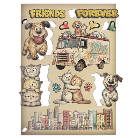 Stamperia Furry Friends 2 Wooden Shapes A5 (KLSP211)