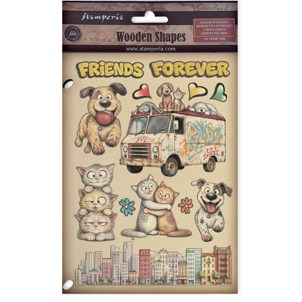 Stamperia Furry Friends 2 Wooden Shapes A5 (KLSP211)