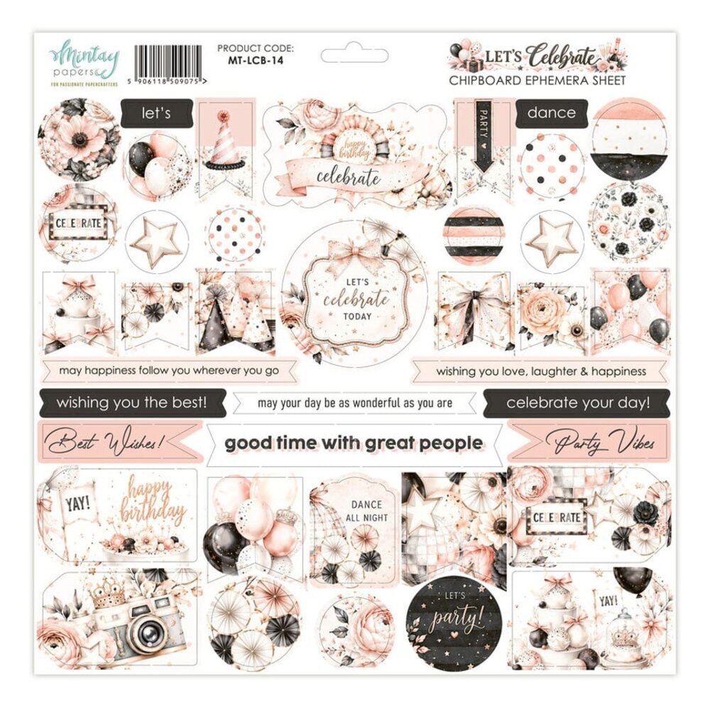 Mintay Let's Celebrate 12x12 Inch Chipboard Ephemera Sheet (MT-LCB-14)