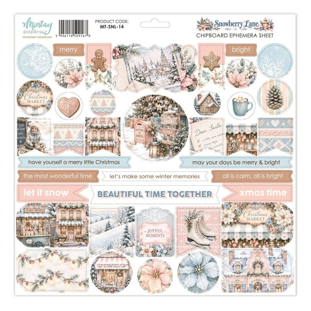 Mintay Snowberry Lane 12x12 Inch Chipboard Ephemera Sheet (MT-SNL-14) Mintay Snowberry Lane 12x12 Inch Chipboard Ephemera Sheet (MT-SNL-14)