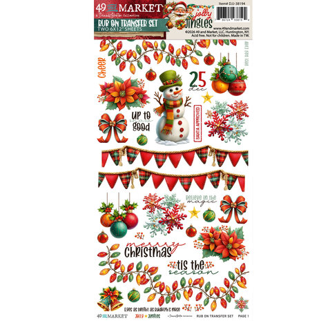 49 and Market PRE-ORDER Jolly Jingles 6x12 Inch Blendable Rub-on Transfer Set (DJJ-38194)