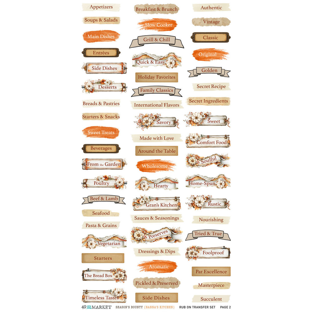 49 and Market PRE-ORDER Season's Bounty 6x12 Inch Nanna's Kitchen Rub-on Transfer Set (DSB-38668)