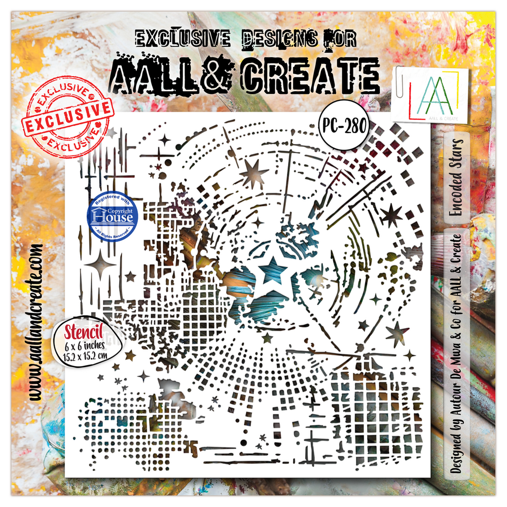 AALL and Create Universe of Patterns Masking Stencil 6x6 Inch Encoded Stars (AALL-PC-280) AALL and Create Universe of Patterns Masking Stencil 6x6 Inch Encoded Stars (AALL-PC-280)