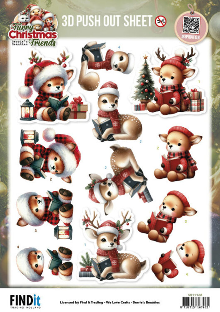 Berrie's Beauties Furry Christmas Friends 3D Push Out Christmas Deer (SB11168)