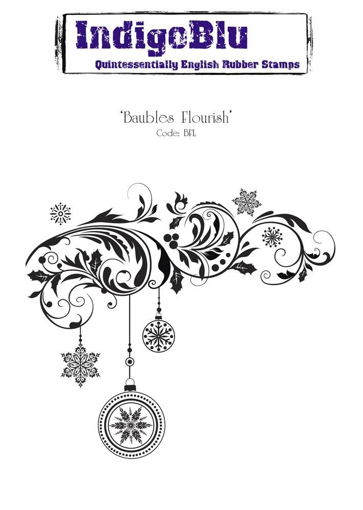 IndigoBlu Baubles Flourish Mounted A6 Rubber Stamp (BFL) IndigoBlu Baubles Flourish Mounted A6 Rubber Stamp (BFL)