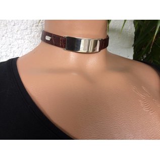 Joop Retro Look Eng anliegend Leder Damenhalsband "JOKER" mit Sterlingsilber Gravurplatte
