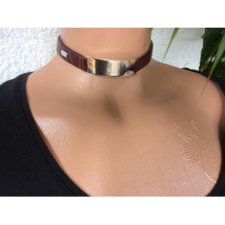 Joop Retro Look Eng anliegend Leder Damenhalsband "JOKER" mit Sterlingsilber Gravurplatte