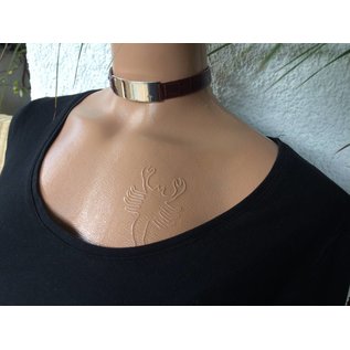 Joop Retro Look Eng anliegend Leder Damenhalsband "JOKER" mit Sterlingsilber Gravurplatte