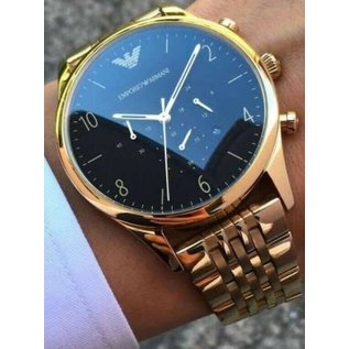 Armani Armani Armbanduhr, Herren, Farbe gold, Edelstahl, Chronograph, Modellnummer AR1893, Rundes Edelstahlgehäuse  41 mm, glänzend gebürstet, Wasserdicht 5