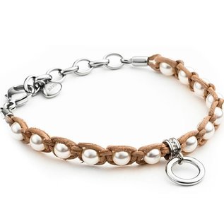 Fossil Original Fossil Charm-Armband mit Perlen, Damen, aus Edelstahl und Leder - Farbe silber und braun -  für Fossil Charm Anhänger -  JF88175040